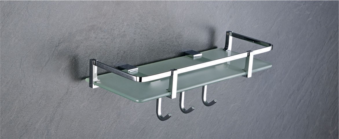 Glass Shelf with 3 Hook by Decor Brass Bath Shelfs