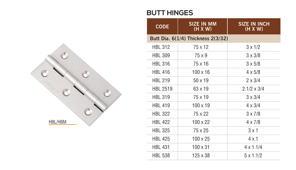 HBL/HBM by Decor Brass Hardware Hinges