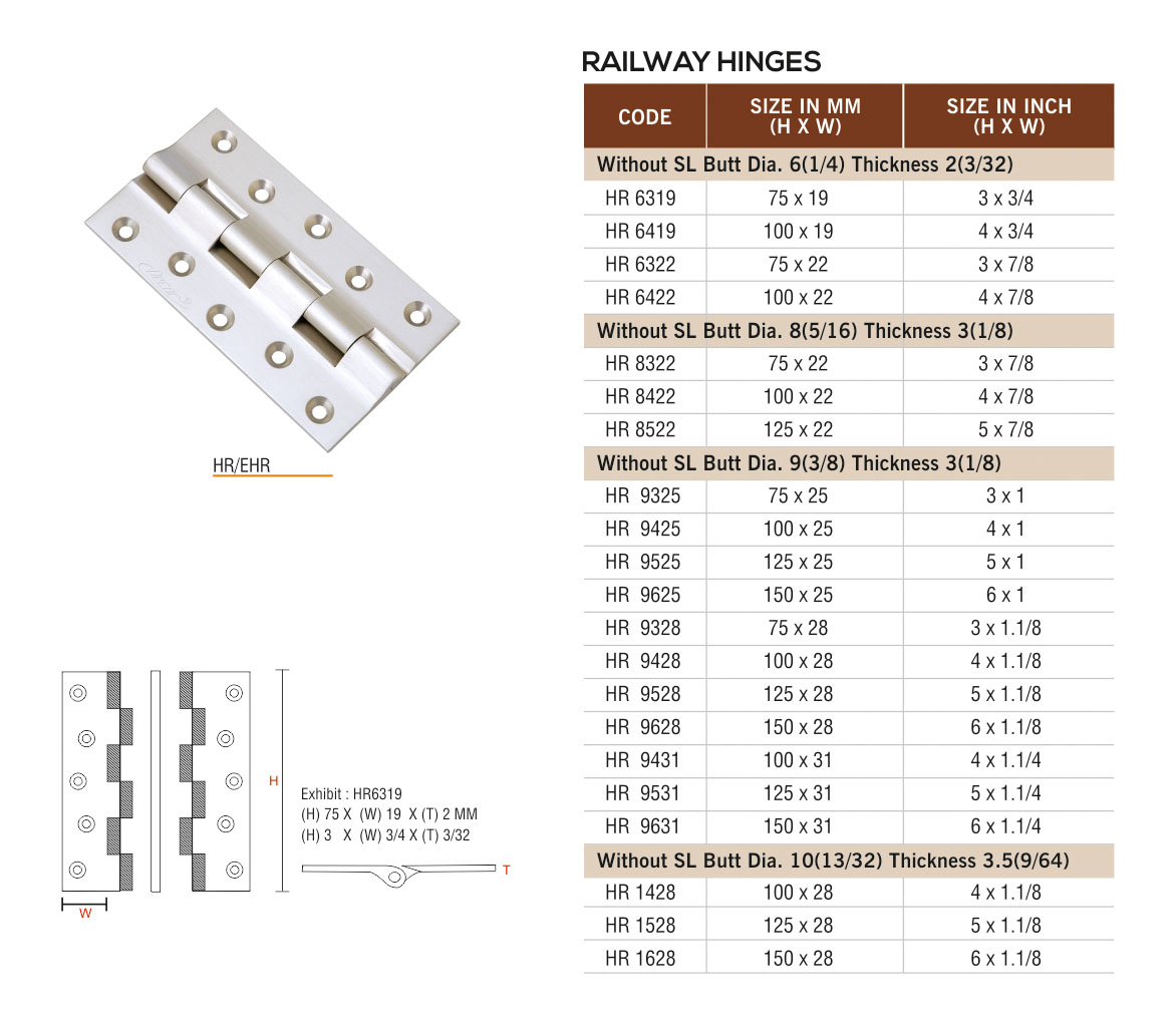 HR/EHR by Decor Brass Hardware Hinges