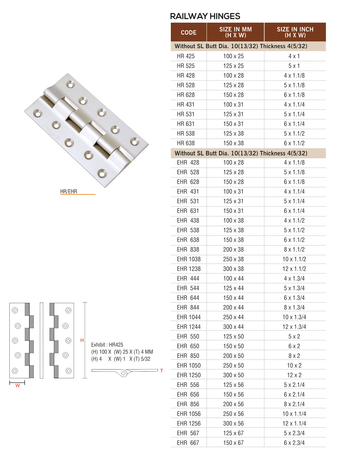 HR/EHR by Decor Brass Hardware Hinges