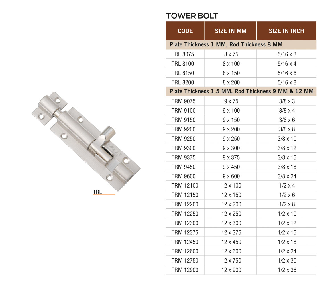 TRL by Decor Brass Hardware Tower Bolt