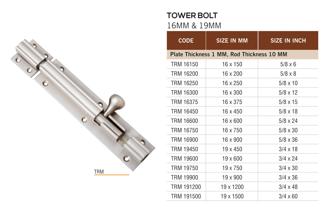 TRM by Decor Brass Hardware Tower Bolt