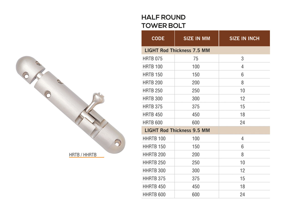 HRTB/HHRTB by Decor Brass Hardware Tower Bolt