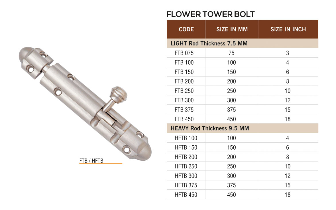 FTB/HFTB by Decor Brass Hardware Tower Bolt